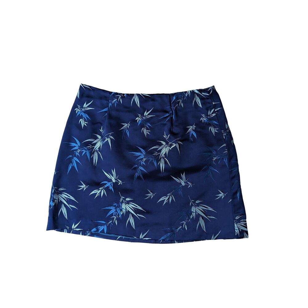Vintage Y2K 90s Blue Rave Asian-Inspired Satin Mini Skirt